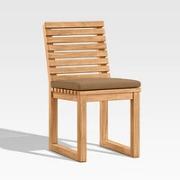 Batten Natural Teak Outdoor Dining Side Chair with Cast Teak Brown Sunbrella ® Cushions