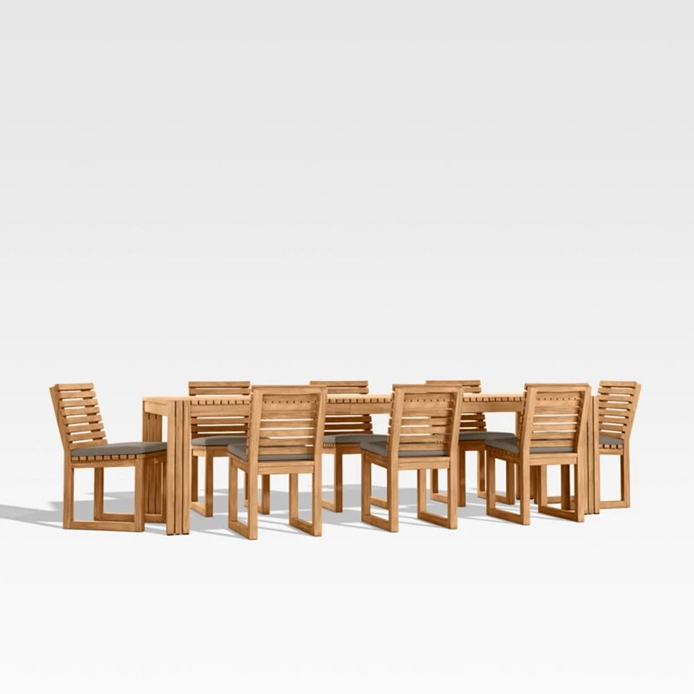 Batten 86"-110" Natural Teak Extension Outdoor Dining Table Set with Cast Shale Brown Sunbrella ® Cushions