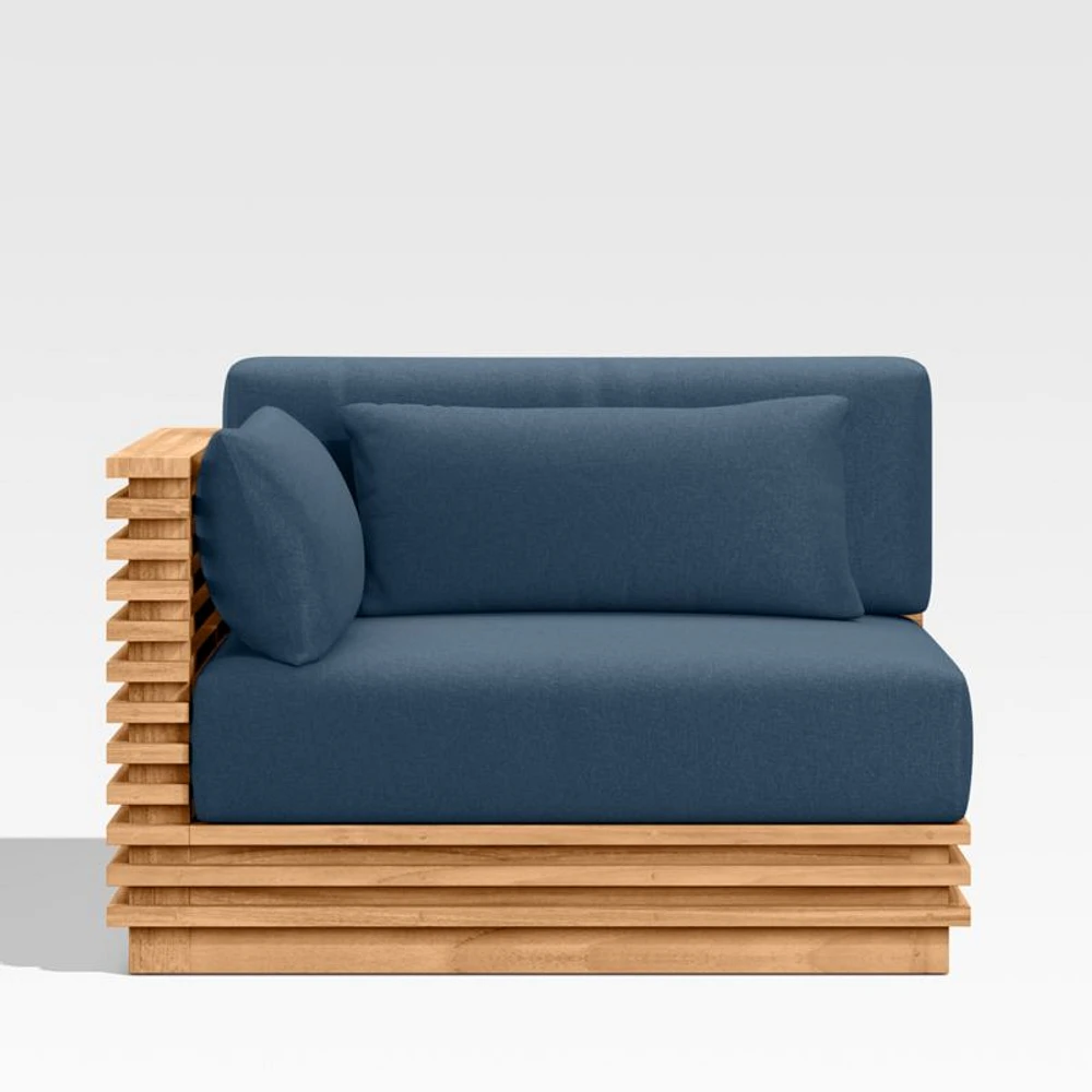 Batten Natural Teak Outdoor Sectional Chair with Cast Harbor Navy Blue Sunbrella ® Cushions