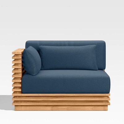 Batten Natural Teak Outdoor Sectional Chair with Cast Harbor Navy Blue Sunbrella ® Cushions