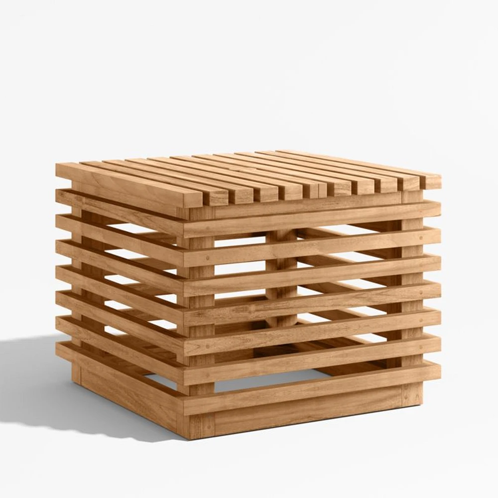 Batten Natural Teak Outdoor Umbrella Holder Side Table with Umbrella Base