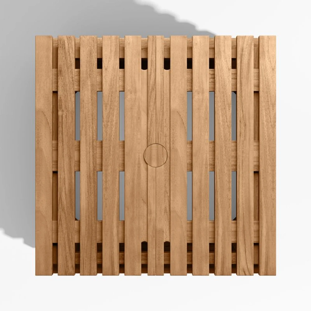 Batten Natural Teak Outdoor Umbrella Holder Side Table with Umbrella Base