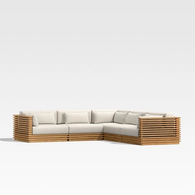 Batten 5-Piece L-Shaped Teak Outdoor Sectional Sofa with Oat Cushions