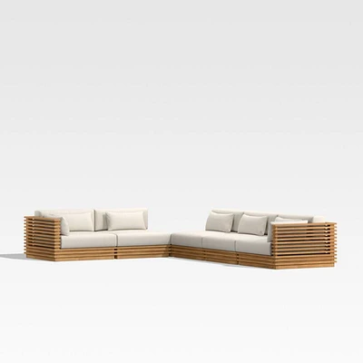 Batten 6-Piece L-Shaped Teak Outdoor Sectional Sofa with Corner Coffee Table & Oat Cushions