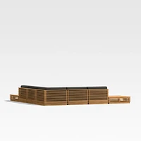 Batten Natural Teak 7-Piece L-Shaped Outdoor Sectional Sofa with Side Coffee Tables & Charcoal Cushions