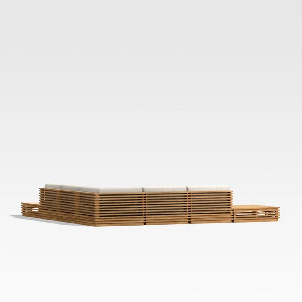 Batten Natural Teak 7-Piece L-Shaped Outdoor Sectional Sofa with Side Coffee Tables & Oat Cushions