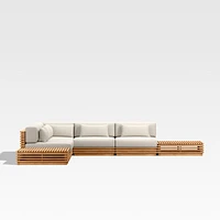 Batten Natural Teak 7-Piece L-Shaped Outdoor Sectional Sofa with Side Coffee Tables & Oat Cushions