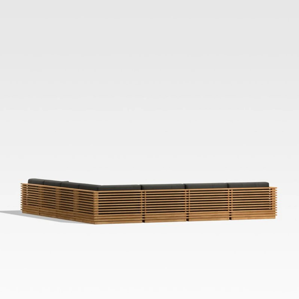 Batten Natural Teak -Piece L-Shaped Outdoor Sectional Sofa with Charcoal Cushions
