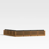 Batten Natural Teak -Piece L-Shaped Outdoor Sectional Sofa with Charcoal Cushions