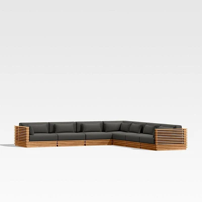 Batten Natural Teak -Piece L-Shaped Outdoor Sectional Sofa with Charcoal Cushions