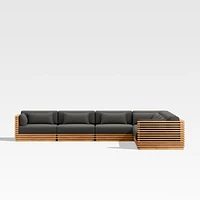 Batten Natural Teak -Piece L-Shaped Outdoor Sectional Sofa with Charcoal Cushions