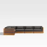 Batten Natural Teak -Piece L-Shaped Outdoor Sectional Sofa with Charcoal Cushions