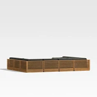 Batten Natural Teak 8-Piece U-Shaped Outdoor Sectional Sofa with Charcoal Cushions