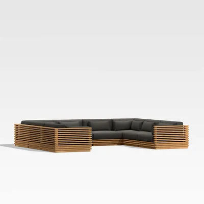 Batten 8-Piece U-Shaped Teak Outdoor Sectional Sofa with Charcoal Cushions