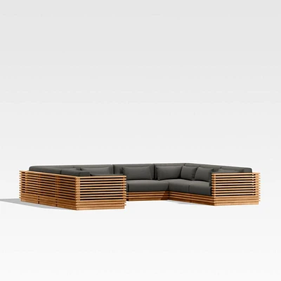 Batten Natural Teak 8-Piece U-Shaped Outdoor Sectional Sofa with Charcoal Cushions