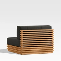 Batten Natural Teak Outdoor Armless Chair with Charcoal Cushions
