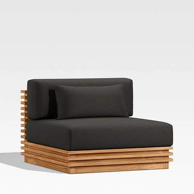 Batten Natural Teak Outdoor Armless Chair with Charcoal Cushions