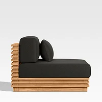 Batten Natural Teak Outdoor Armless Chair with Charcoal Cushions