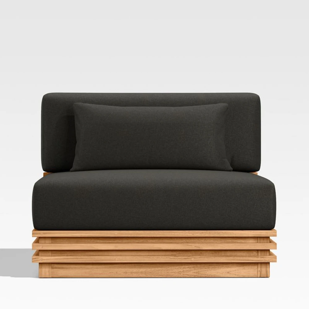 Batten Natural Teak Outdoor Armless Chair with Charcoal Cushions