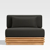 Batten Natural Teak Outdoor Armless Chair with Charcoal Cushions