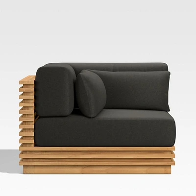Batten Natural Teak Outdoor Corner Chair with Charcoal Cushions