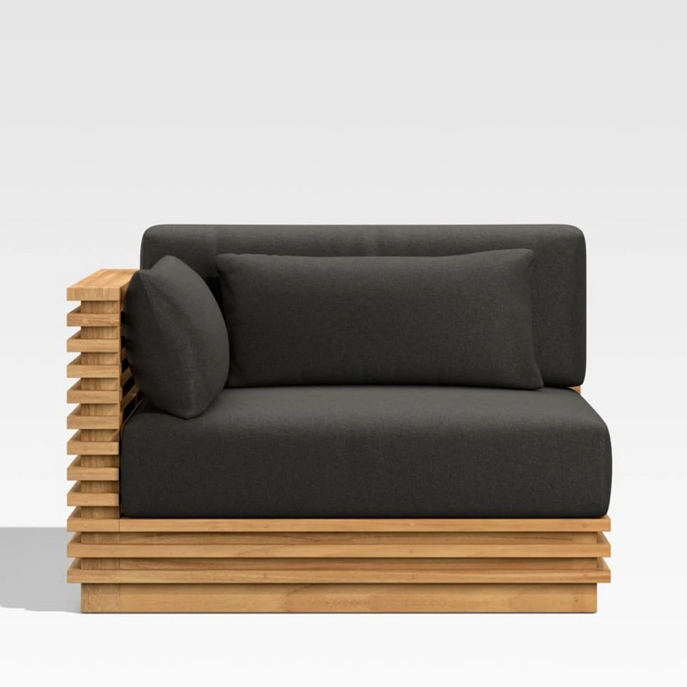 Batten Natural Teak Outdoor Sectional Chair with Charcoal Cushions