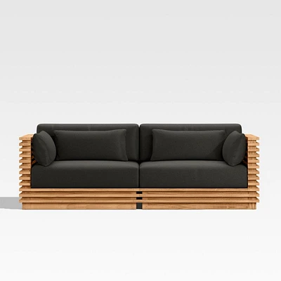 Batten 83" Natural Teak Outdoor Loveseat with Charcoal Cushions