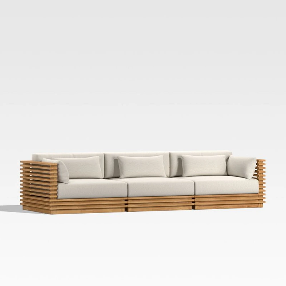 Batten 120" Natural Teak Outdoor Sofa with Oat Cushions