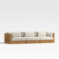 Batten 120" Natural Teak Outdoor Sofa with Oat Cushions
