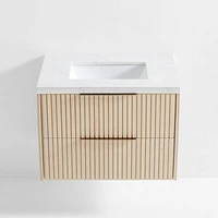 Batten 30" White Marble Top and Oak Wood Single Sink Floating Vanity