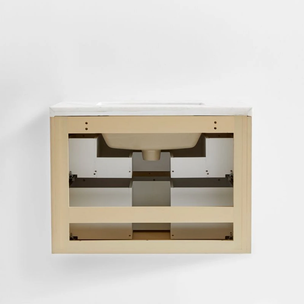 Batten 30" White Marble Top and Oak Wood Single Sink Floating Vanity
