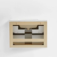 Batten 30" White Marble Top and Oak Wood Single Sink Floating Vanity