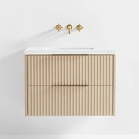 Batten 30" White Marble Top and Oak Wood Single Sink Floating Vanity
