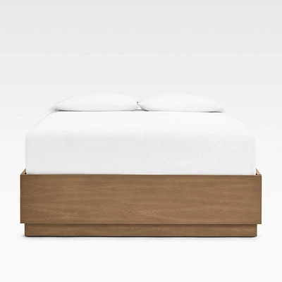 Batten Brown Oak Queen Plinth-Base Storage Bed