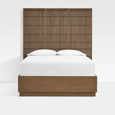 Batten Brown Oak Queen Plinth-Base Storage Bed and Panels