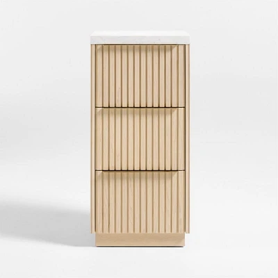 Batten White Oak Wood and Marble Bath Storage Tower with 3 Drawers