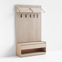 Batten Oak Storage Bench and Panel Set with Reversible Shelf