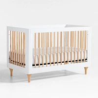 Babyletto Lolly White & Natural Wood 3-in-1 Convertible Baby Crib with Toddler Bed Conversion Kit