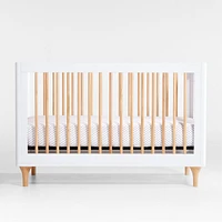 Babyletto Lolly White & Natural Wood 3-in-1 Convertible Baby Crib with Toddler Bed Conversion Kit