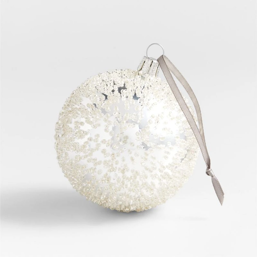Handmade Beaded Silver Glass Ball Christmas Tree Ornament