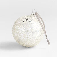 Handmade Beaded Silver Glass Ball Christmas Tree Ornament
