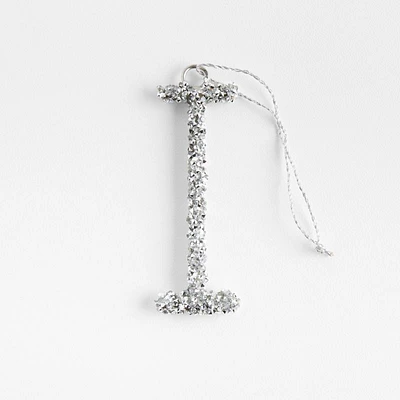 Silver Beaded Monogram "I" Letter Christmas Tree Ornament