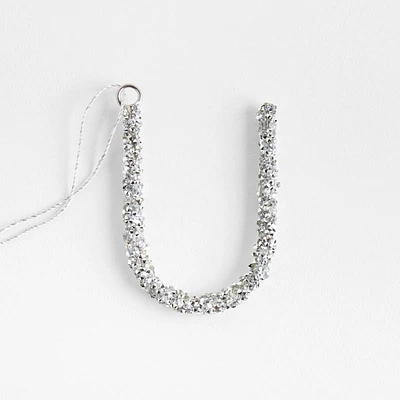 Silver Beaded Monogram "U" Letter Christmas Tree Ornament