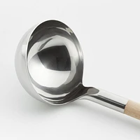 Crate & Barrel Beechwood and Stainless Utensils with Holder, Set of 6