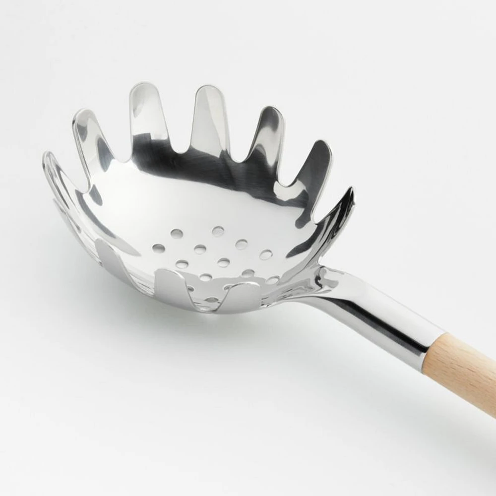Crate & Barrel Beechwood and Stainless Utensils with Holder, Set of 6