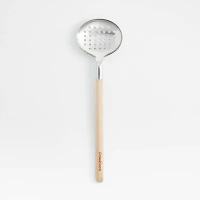 Crate & Barrel Beechwood and Stainless Steel Slotted Spoon