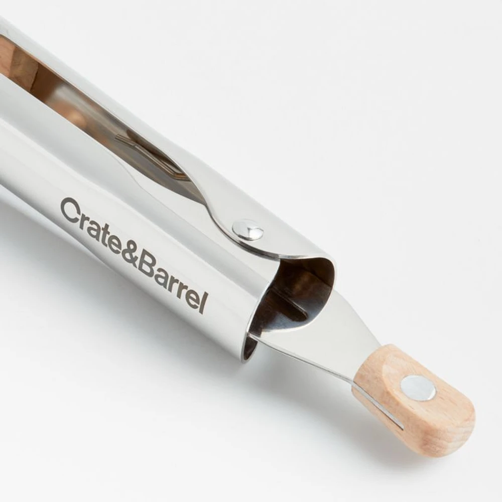 Crate & Barrel Beechwood and Stainless Steel Serving Tongs 9"