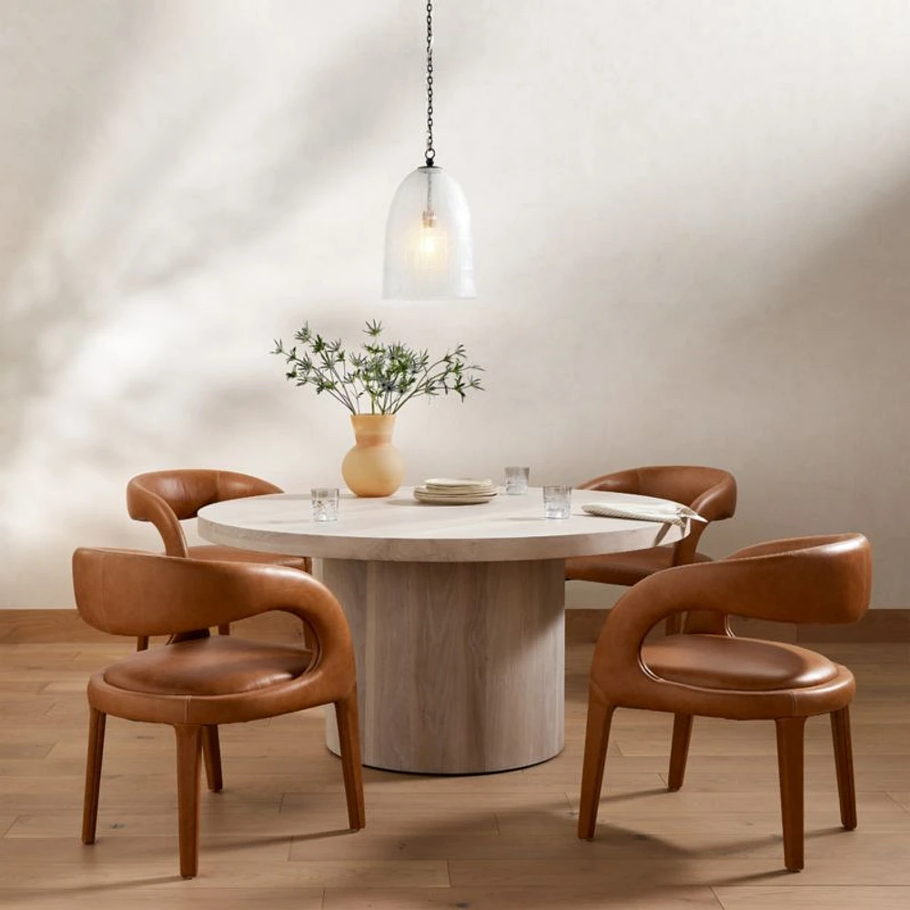 Bensen 60" Whitewash Wood Round Dining Table