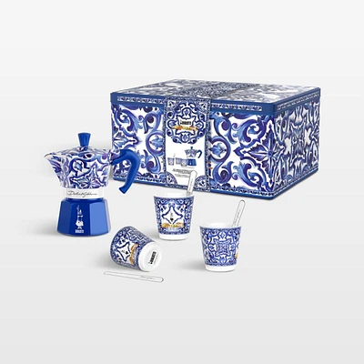 Bialetti Moka Dolce & Gabbana Blu Mediterraneo 3-Cup + 3 Espresso Cups & Stirrers Gift Set