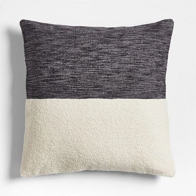 Biella Wool-Cotton Blend Textured 23x23 Ink Black Throw Pillow Cover